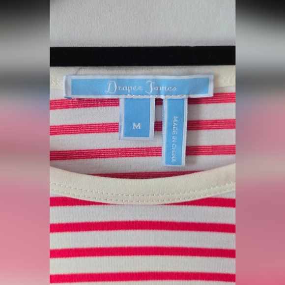 3/$25 Draper James Pink/White Striped Nautical Preppy Bell Sleeve Pullover M - Picture 2 of 5